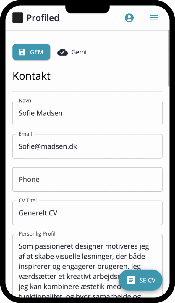 Brugeren har mulighed for at opdatere sine cv
